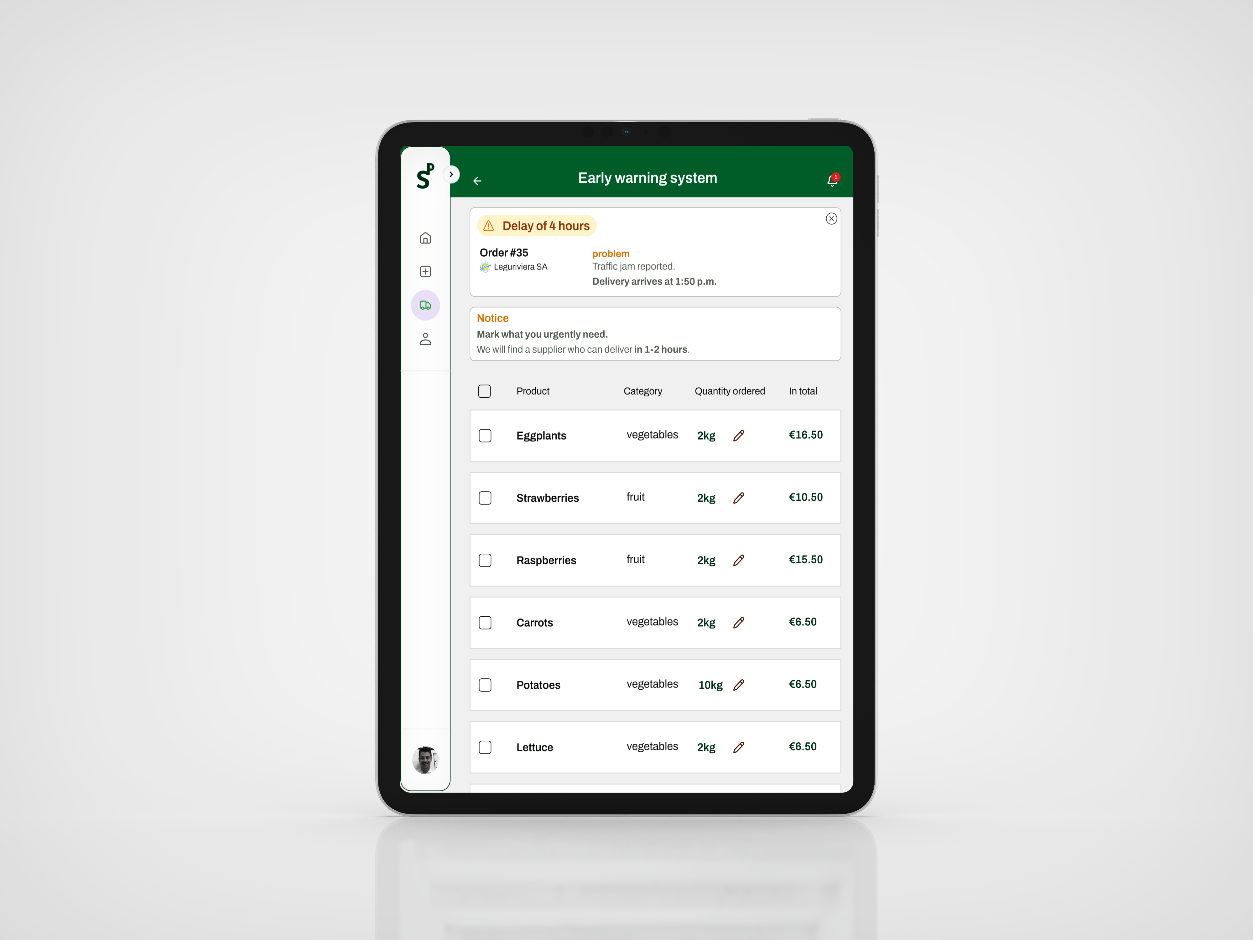 Alternative Products screen